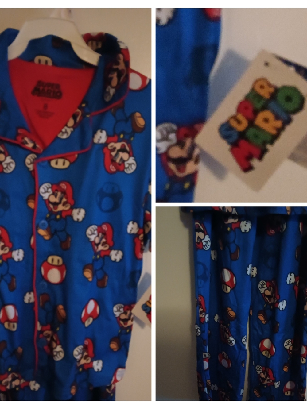 Nintendo Blue Mario Graphic Pajama Top with Red Accents